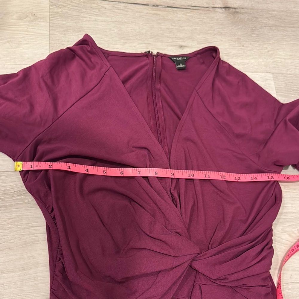Ann Taylor Berry color  Twist front V-Neck  Midi Dress. - Picture 6 of 8
